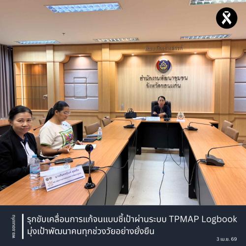 พช.ขอนแก่น : รุกขับเคลื่อนการแก้จนแบบชี้เป้าผ่านระบบ TPMAP Logbook มุ่งเป้าพัฒนาคนทุกช่วงวัยอย่างยั่งยืน