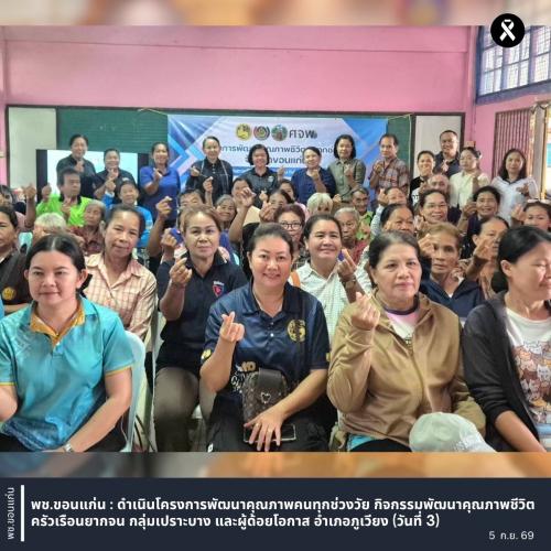 พช.ขอนแก่น : ดำเนินโครงการพัฒนาคุณภาพคนทุกช่วงวัย กิจกรรมพัฒนาคุณภาพชีวิตครัวเรือนยากจน กลุ่มเปราะบาง และผู้ด้อยโอกาส อำเภอภูเวียง (วันที่ 3)
